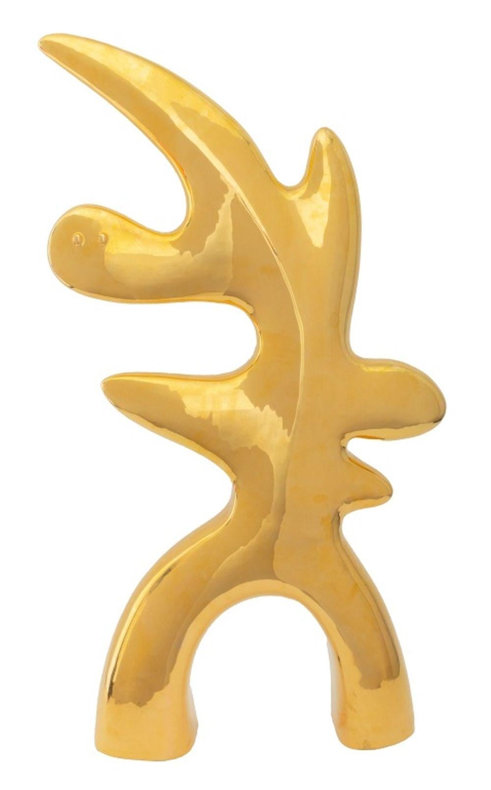 Abstract Sculpture Ambrogio Pozzi - Sculpture en céramique émaillée or