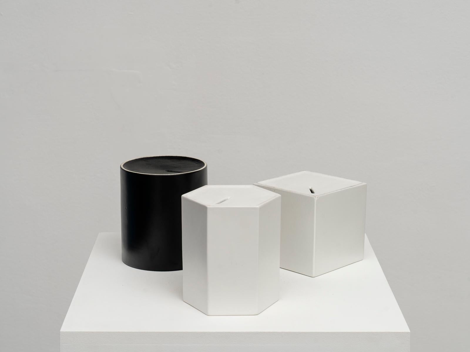 Mid-Century Modern Ambrogio Pozzi Midcentury Black and White Stoneware Moneyboxes, 1960s