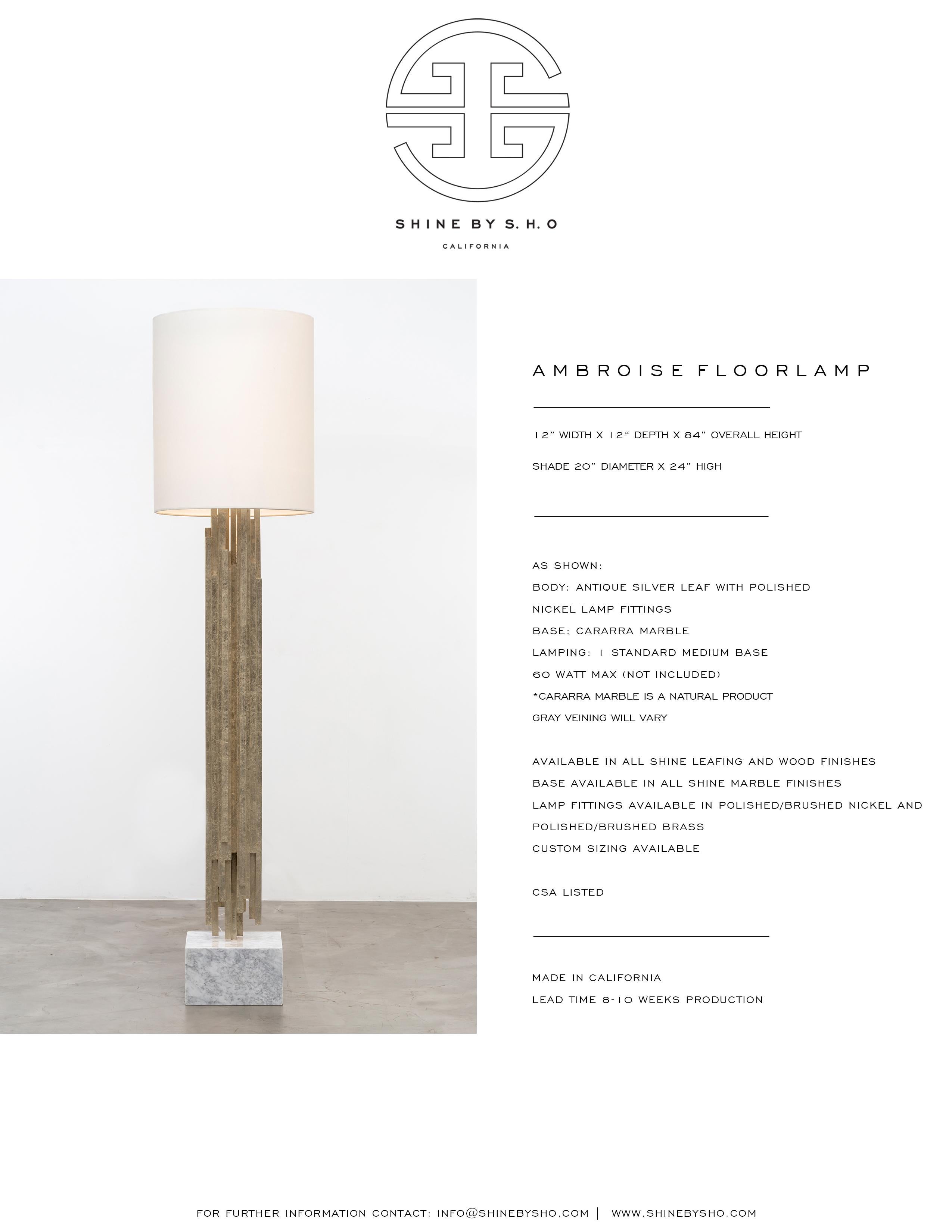 AMBROISE FLOORLAMP - Modern Gold Leaf Floorlamp with Carrara Marble Base In New Condition For Sale In Laguna Niguel, CA