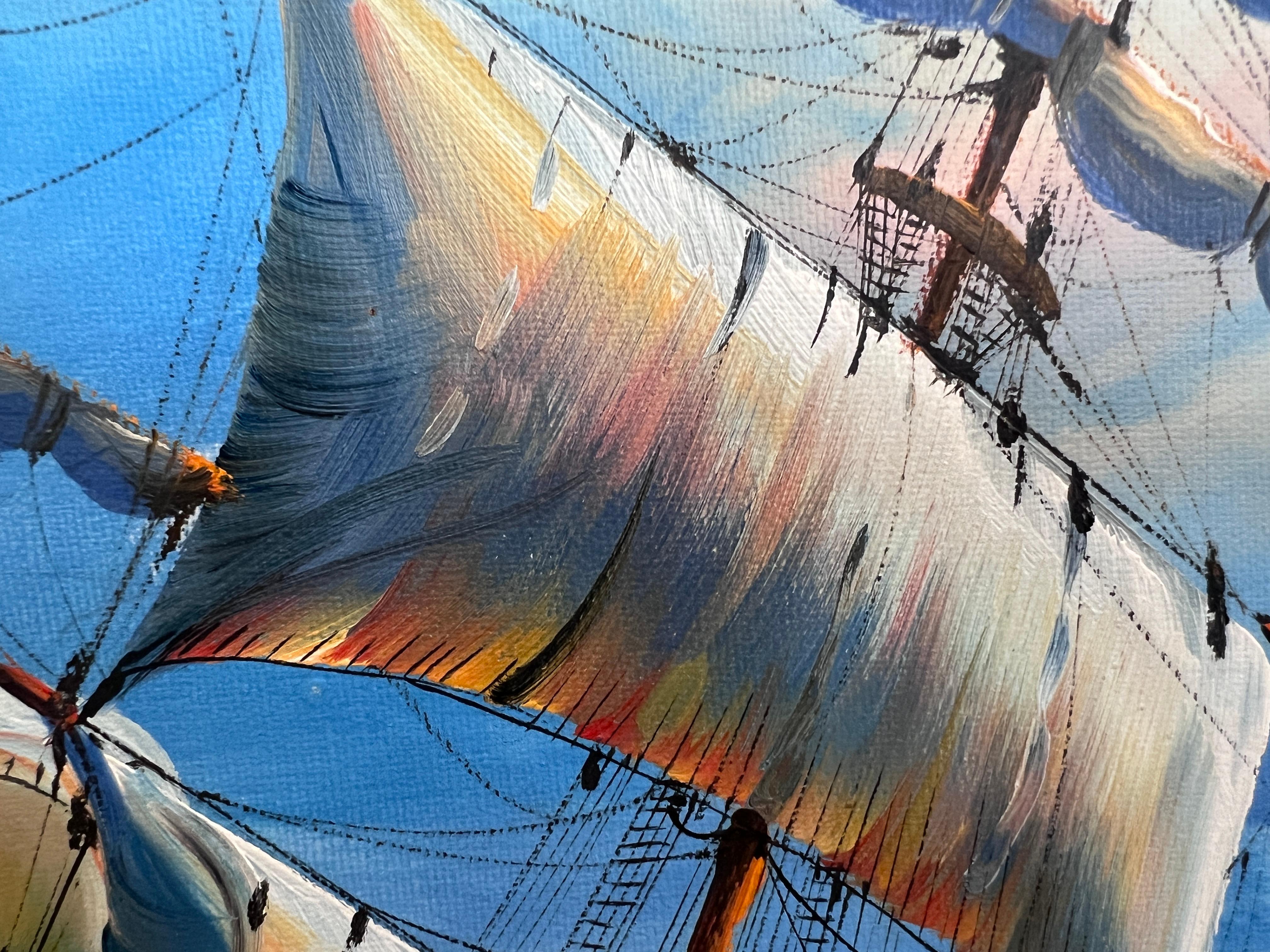 Ambrose Large Original Oil Painting on Canvas Sailing Ship Ocean Seascape Framed For Sale 9