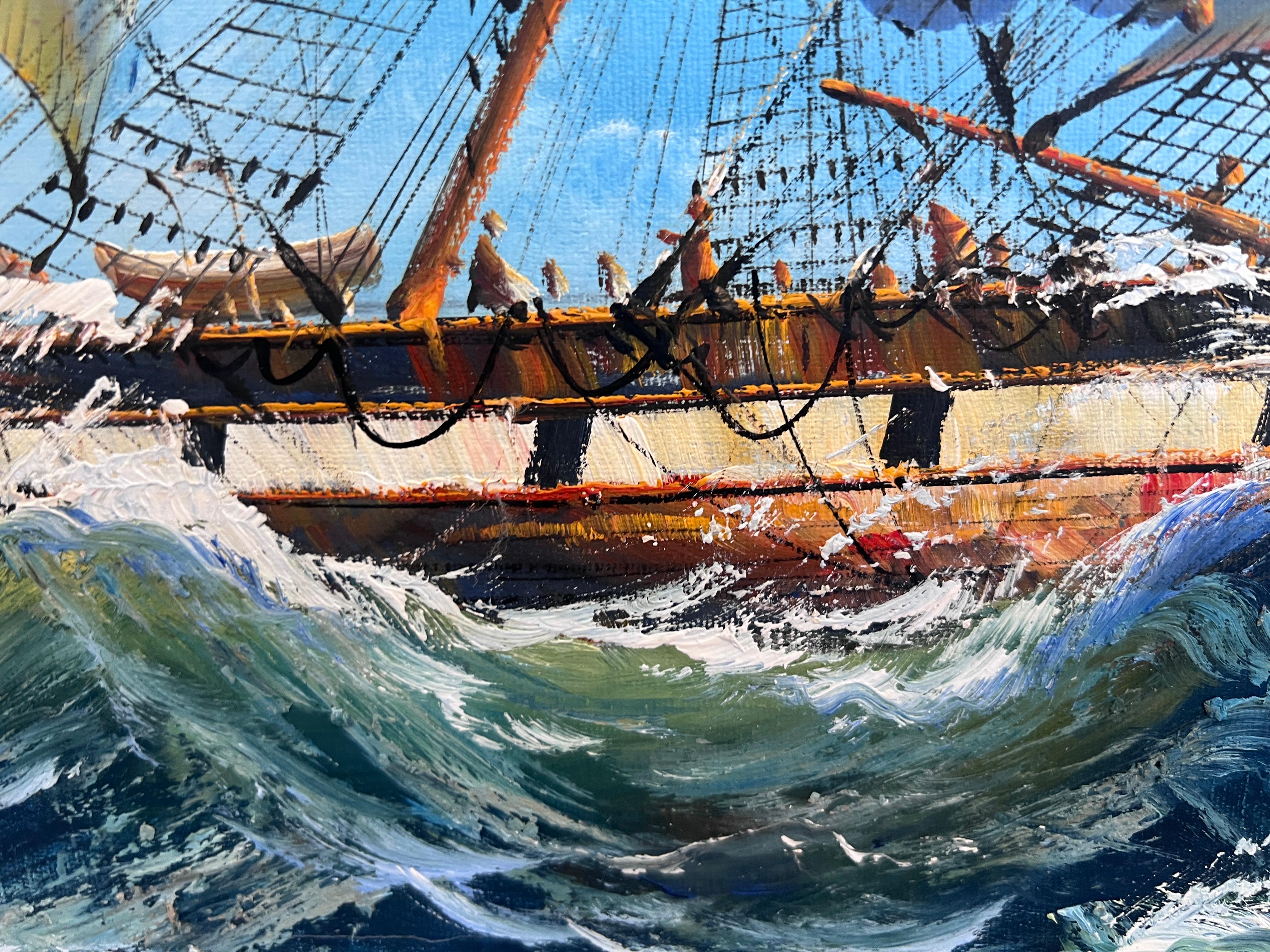 Ambrose Large Original Oil Painting on Canvas Sailing Ship Ocean Seascape Framed For Sale 8