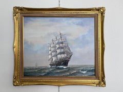 Ambrose Oil painting on canvas, Seascape, Sailing Ship in the ocean, Framed