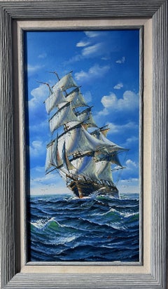 Retro Ambrose oil painting on canvas, seascape, Sailing Ship in the Ocean, Framed