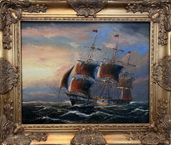 Vintage Maritime Ölgemälde Ambrose Schiff Seelandschaft Segelboot Nautische Kunst