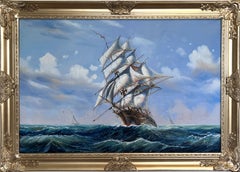 Abrose Large Oil painting on canvas, Seascape, Sailing Ship in the ocean, Framed