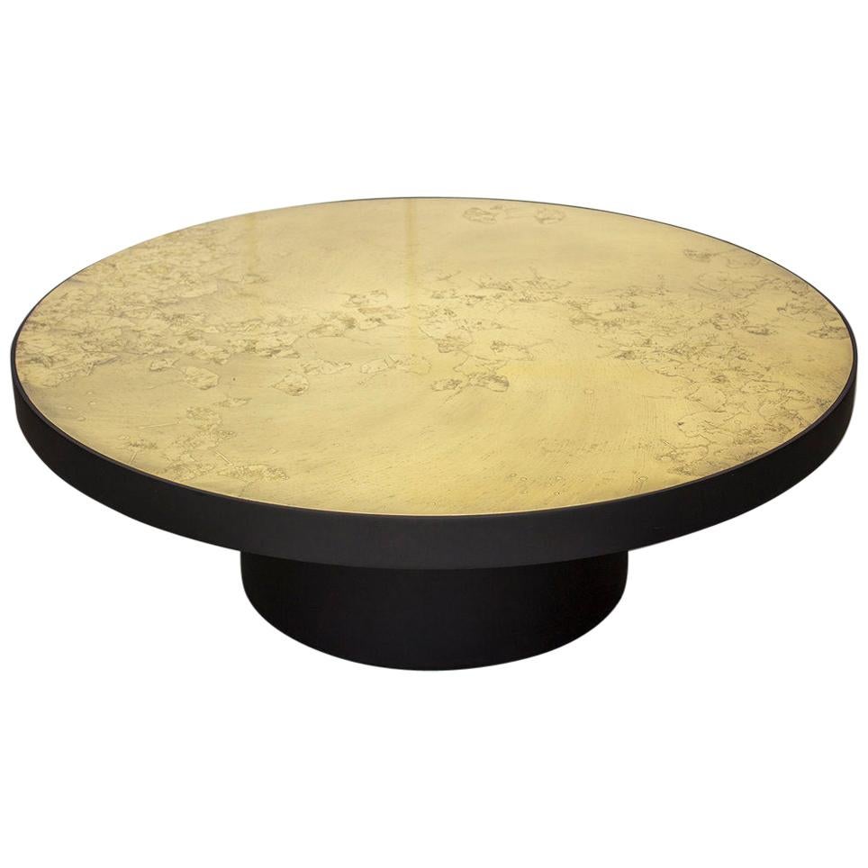 Ambrose Cocktail Table in Etched and Polished Ginkgo Relief For Sale