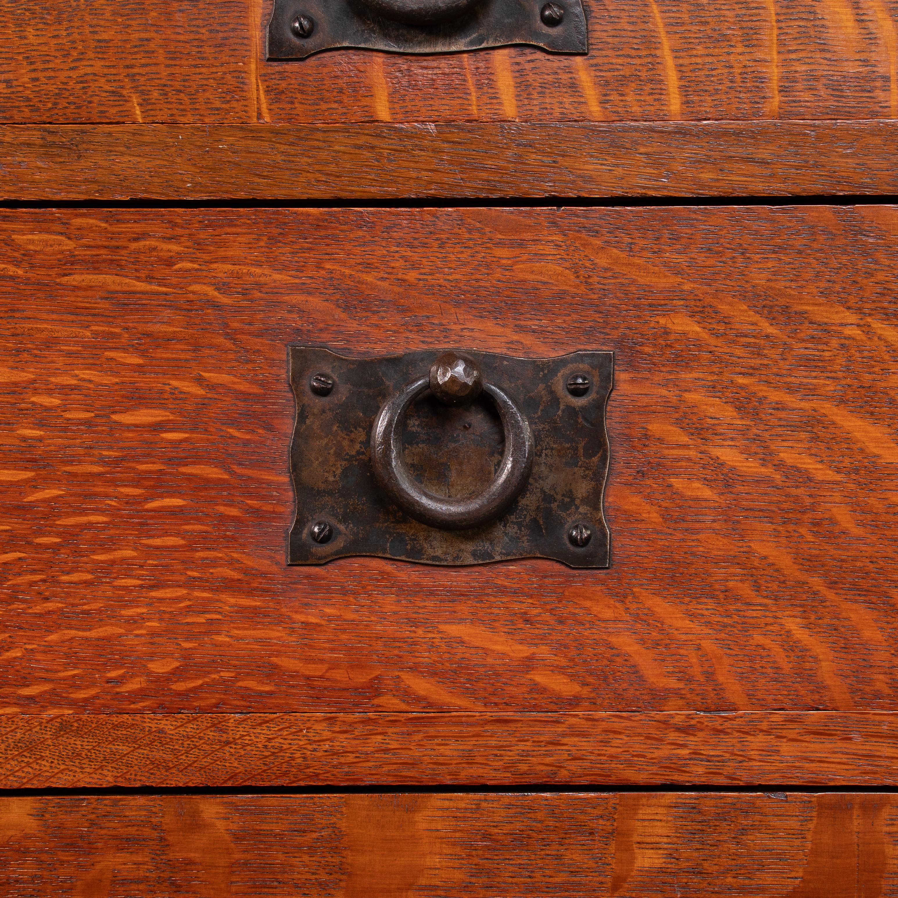 Hand-Crafted Ambrose Heal A Rare Mansfield Oak Chest of Drawers With Iron Heart Escutcheons For Sale