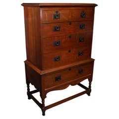 Vintage Ambrose Heal A Rare Mansfield Oak Chest of Drawers With Iron Heart Escutcheons