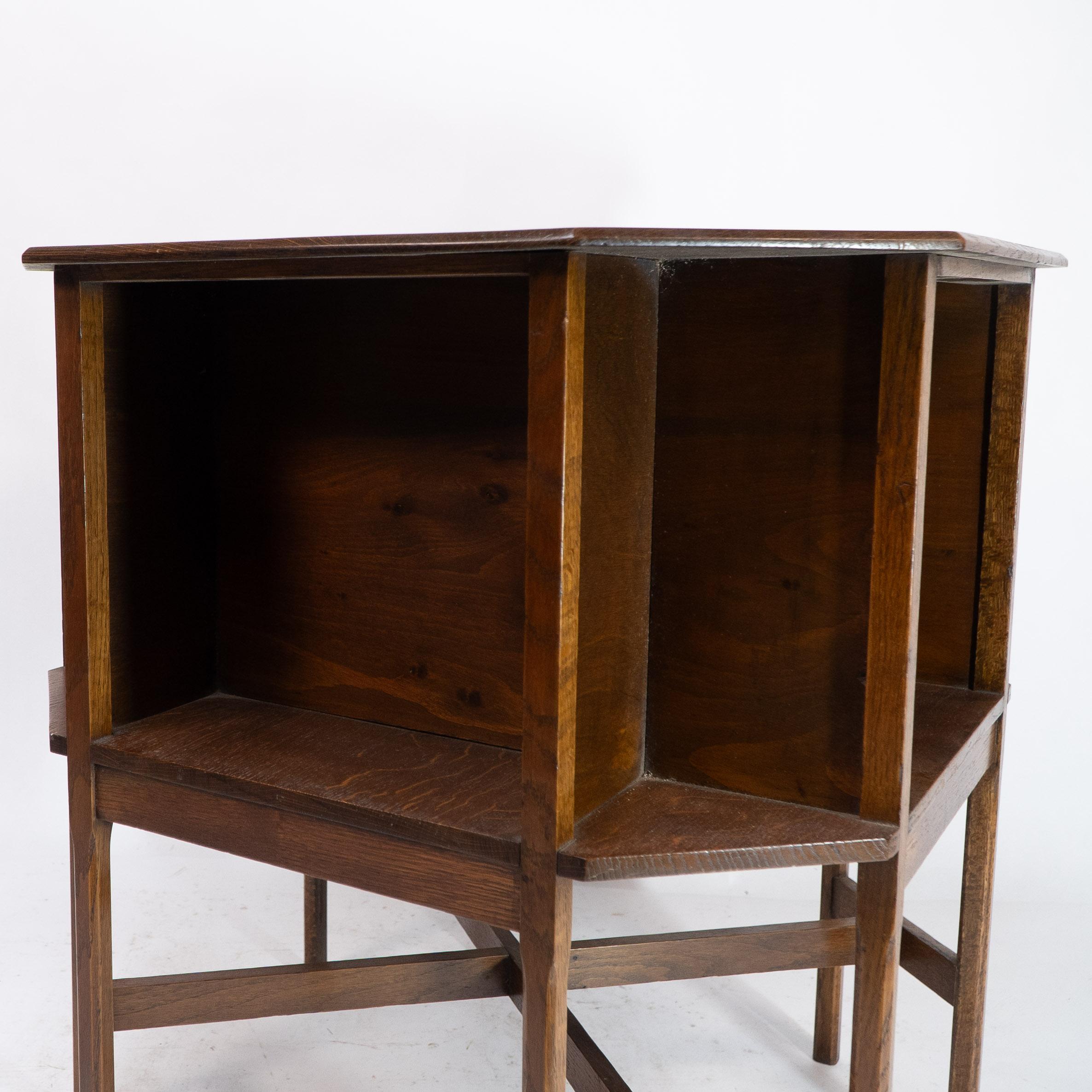 Ambrose Heals attri. An Arts & Crafts oak octagonal book table with eight legs 5