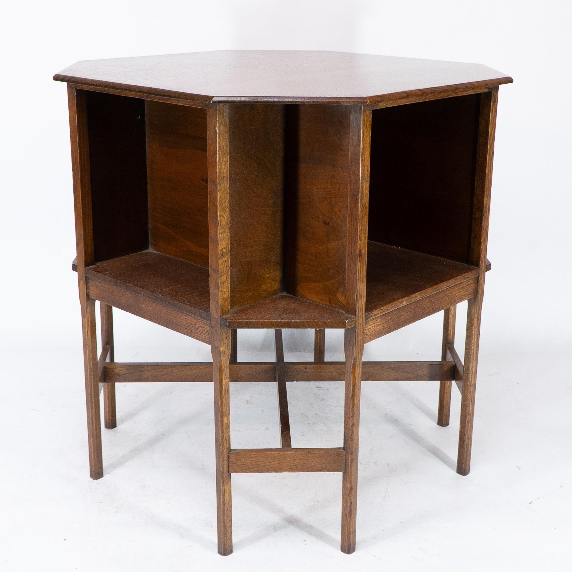 Ambrose Heals Attri, An Arts & Crafts Oak Octagonal Book Table with Eight Legs For Sale
