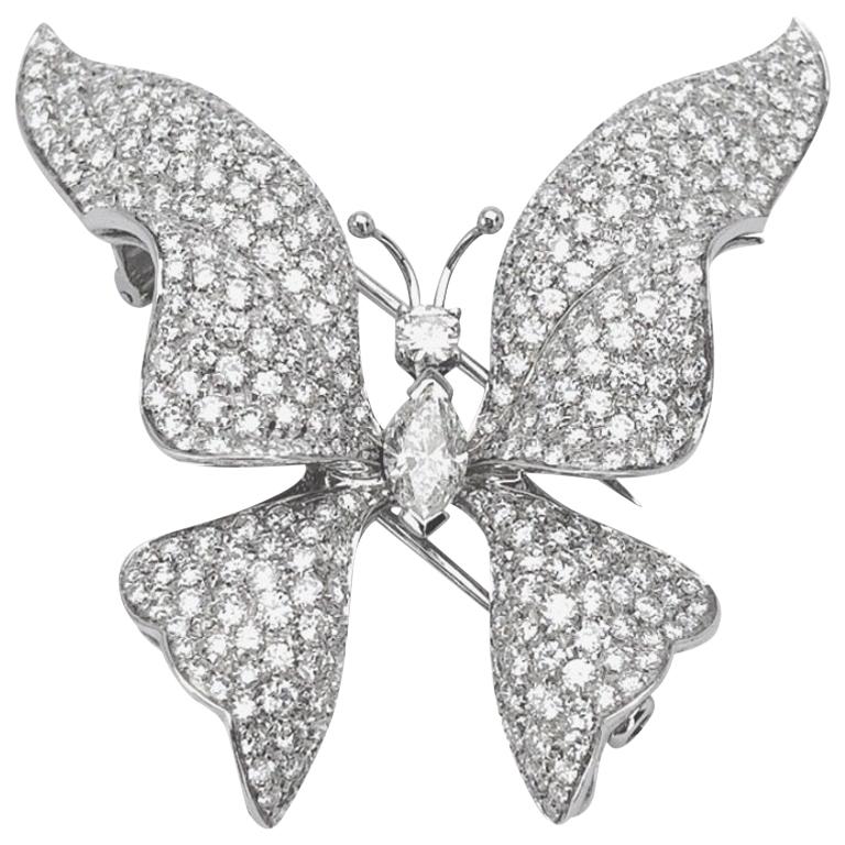Ambrosi 18 Karat White Gold, 7.38 Carat Diamond Butterfly Brooch