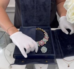 Ambrosi 18K Gold Hand Carved Aquamarine, Pink Tourmaline Floral Necklace