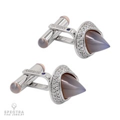 Ambrosi 18k White Gold Diamond Moonstone Cufflinks, Italy, 21.46g