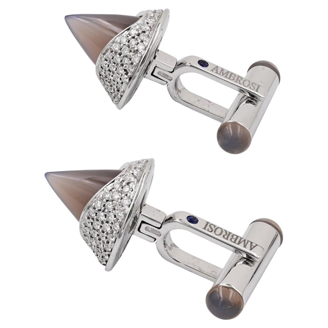 Gemelli Ambrosi in oro 18k con diamante e pietra di luna in vendita