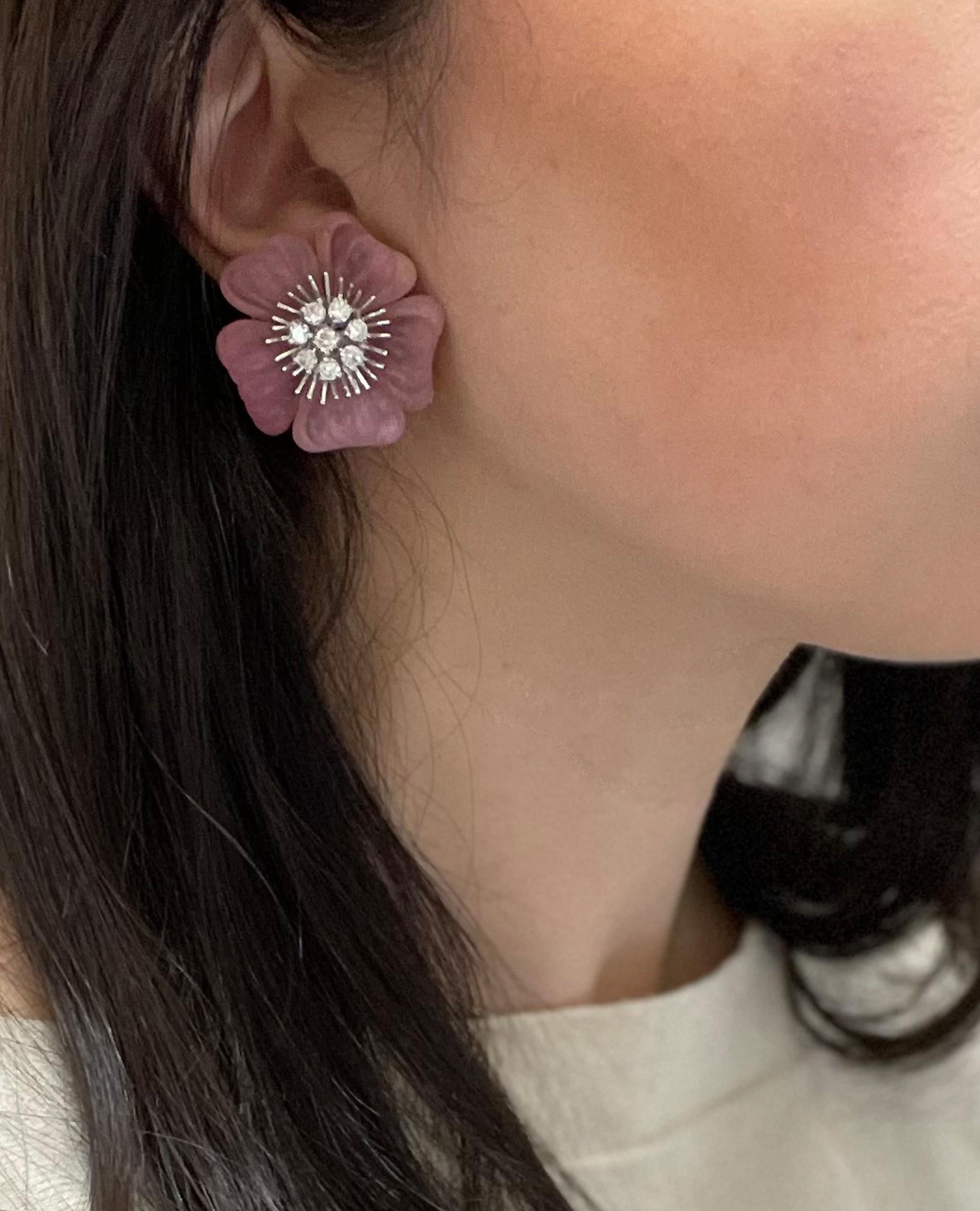 Ambrosi Or 18K Tourmaline rose Aigue-marine Diamant Fleur Collier Boucles d'oreilles en vente 10