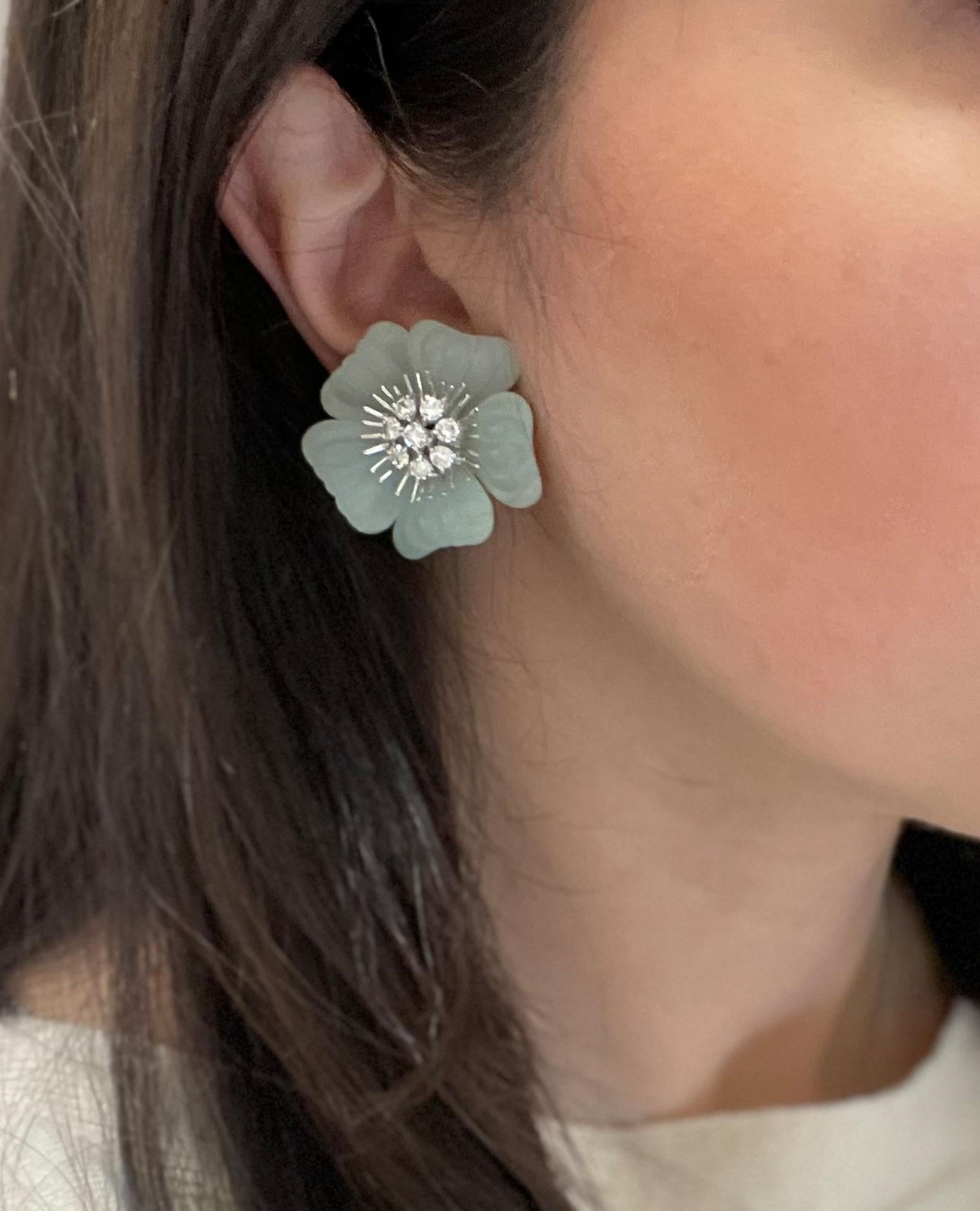 Ambrosi Or 18K Tourmaline rose Aigue-marine Diamant Fleur Collier Boucles d'oreilles en vente 11