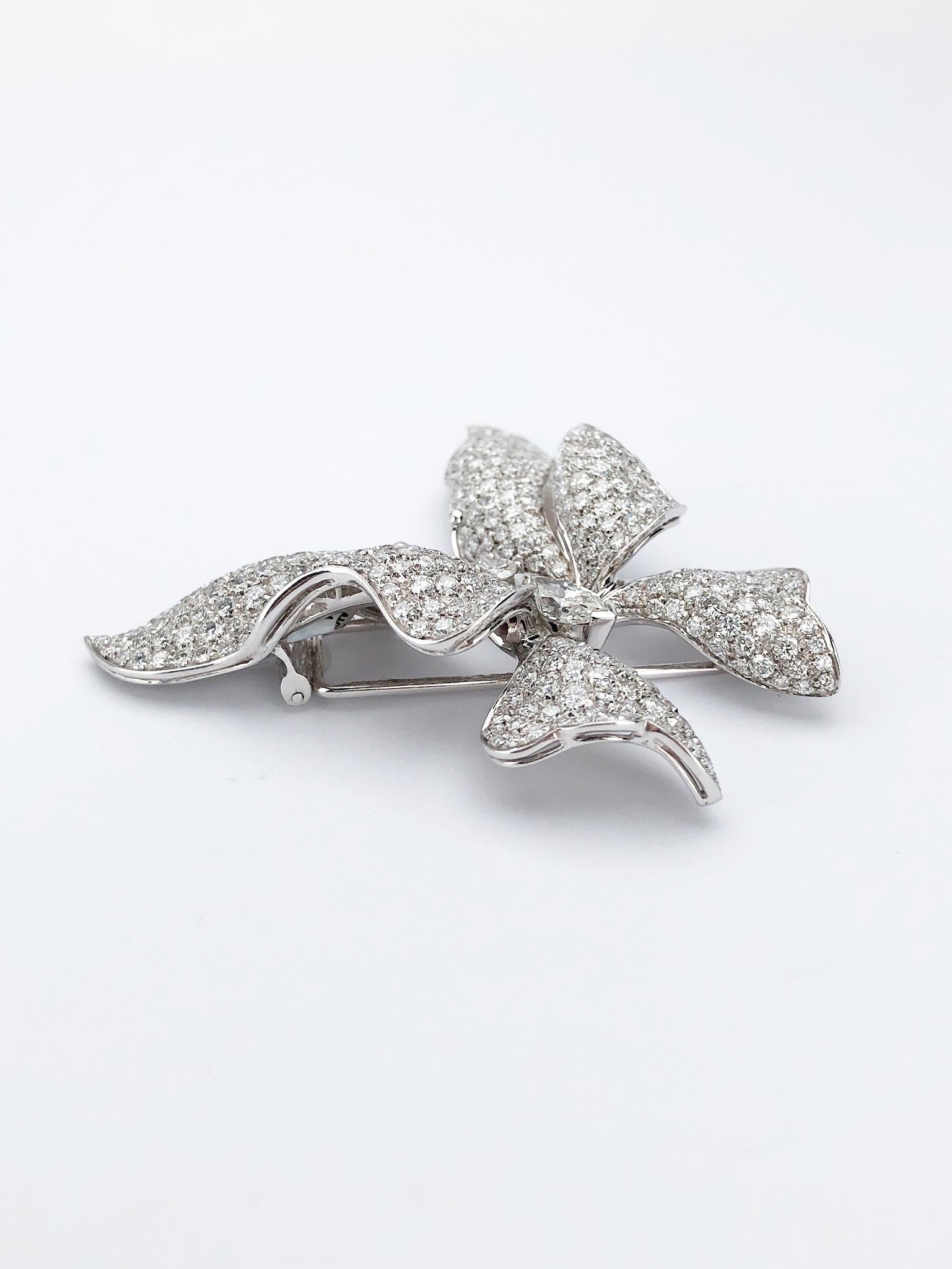 Marquise Cut Ambrosi 18 Karat White Gold, 7.38 Carat Diamond Butterfly Brooch For Sale