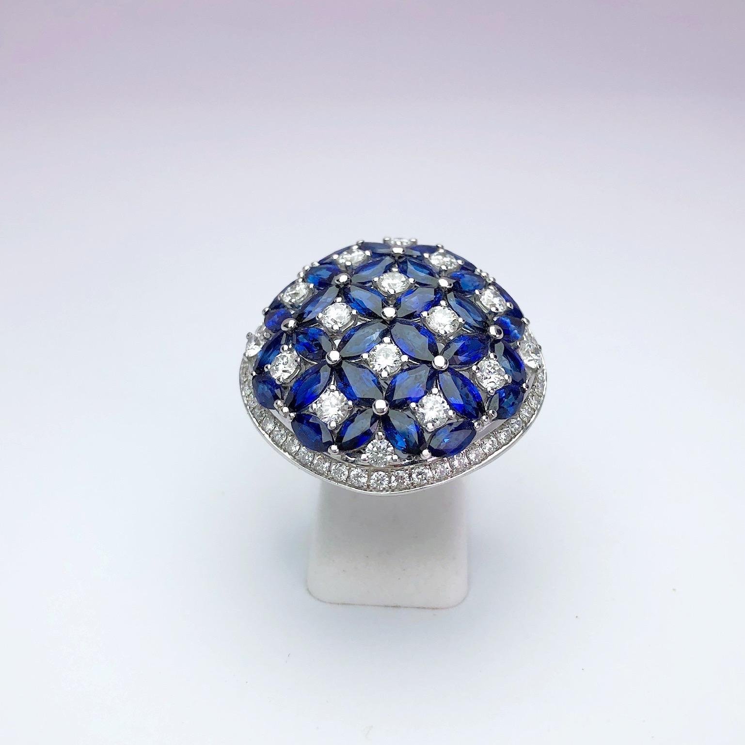 Contemporary Ambrosi 18 Karat White Gold 8.67 Carat Blue Sapphire and 2.20 Carat Diamond Ring For Sale