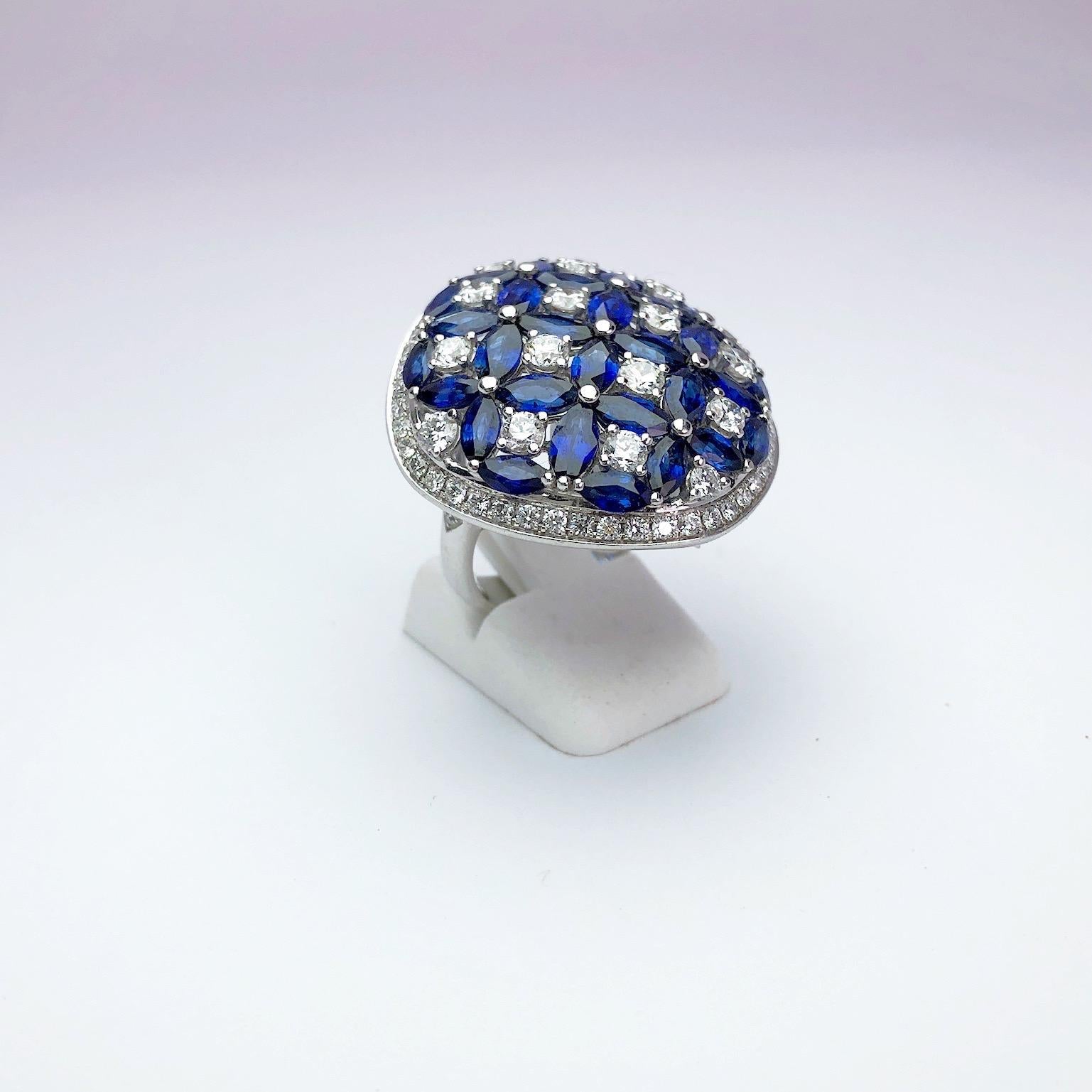 Ambrosi 18 Karat White Gold 8.67 Carat Blue Sapphire and 2.20 Carat Diamond Ring In New Condition For Sale In New York, NY
