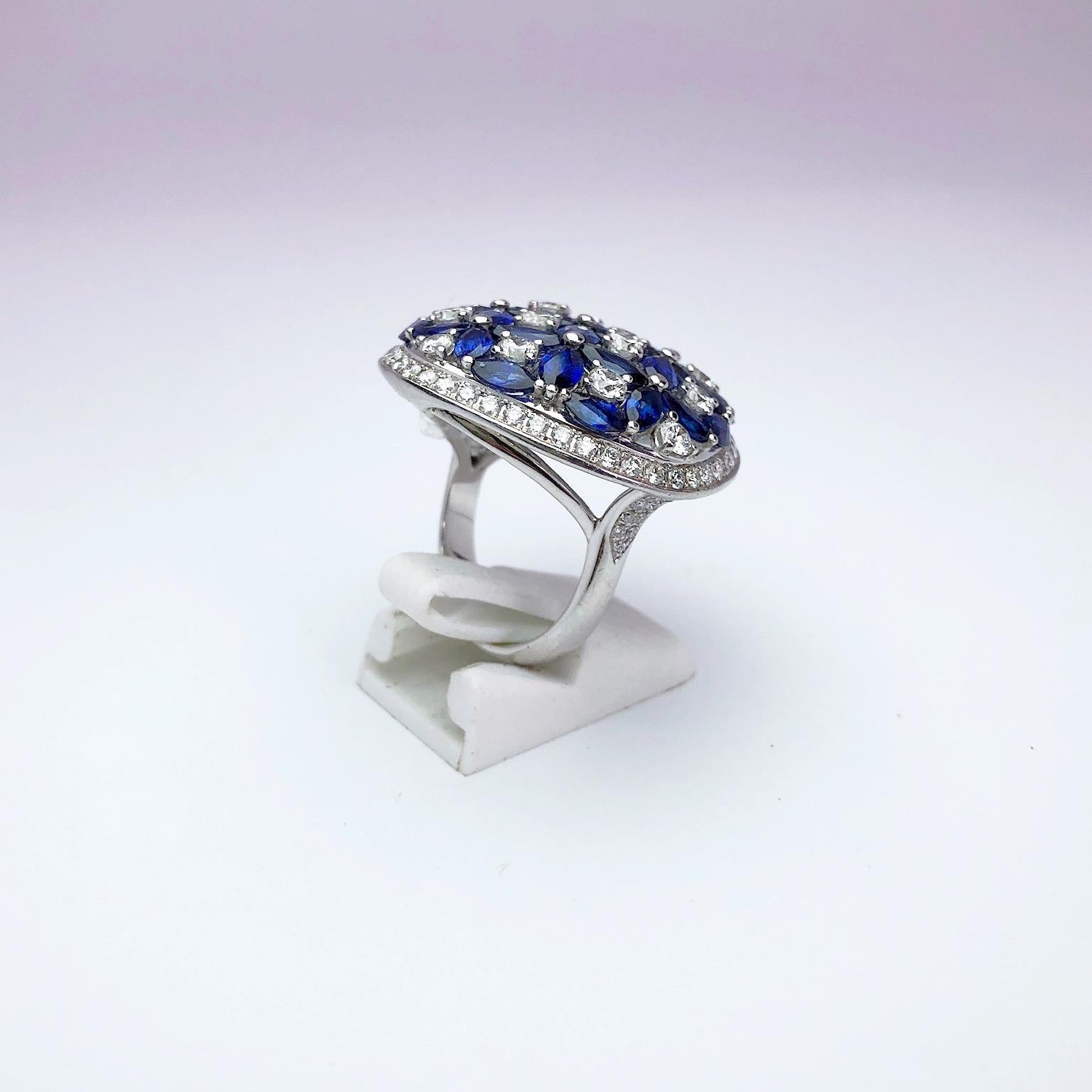 Ambrosi 18 Karat White Gold 8.67 Carat Blue Sapphire and 2.20 Carat Diamond Ring For Sale 2