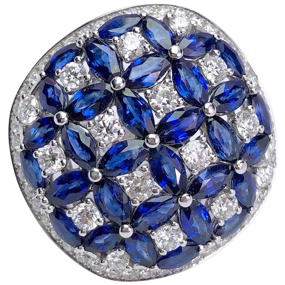 Ambrosi Bague en or blanc 18 carats avec saphir bleu de 8,67 carats et diamants de 2,20 carats en vente