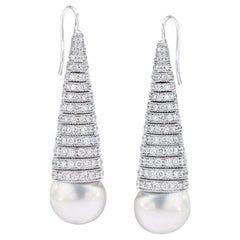 Ambrosi Boucles d'oreilles en goutte en diamants de 6,48 carats et perles des mers du Sud