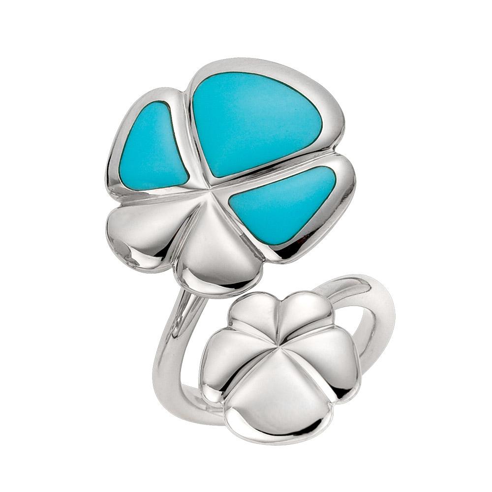 Ambrosi Cellini Exclusive 18 Karat White Gold and Turquoise Clover Ring For Sale