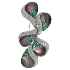 Ambrosi Diamond Emerald Mother-of-Pearl Brooch
