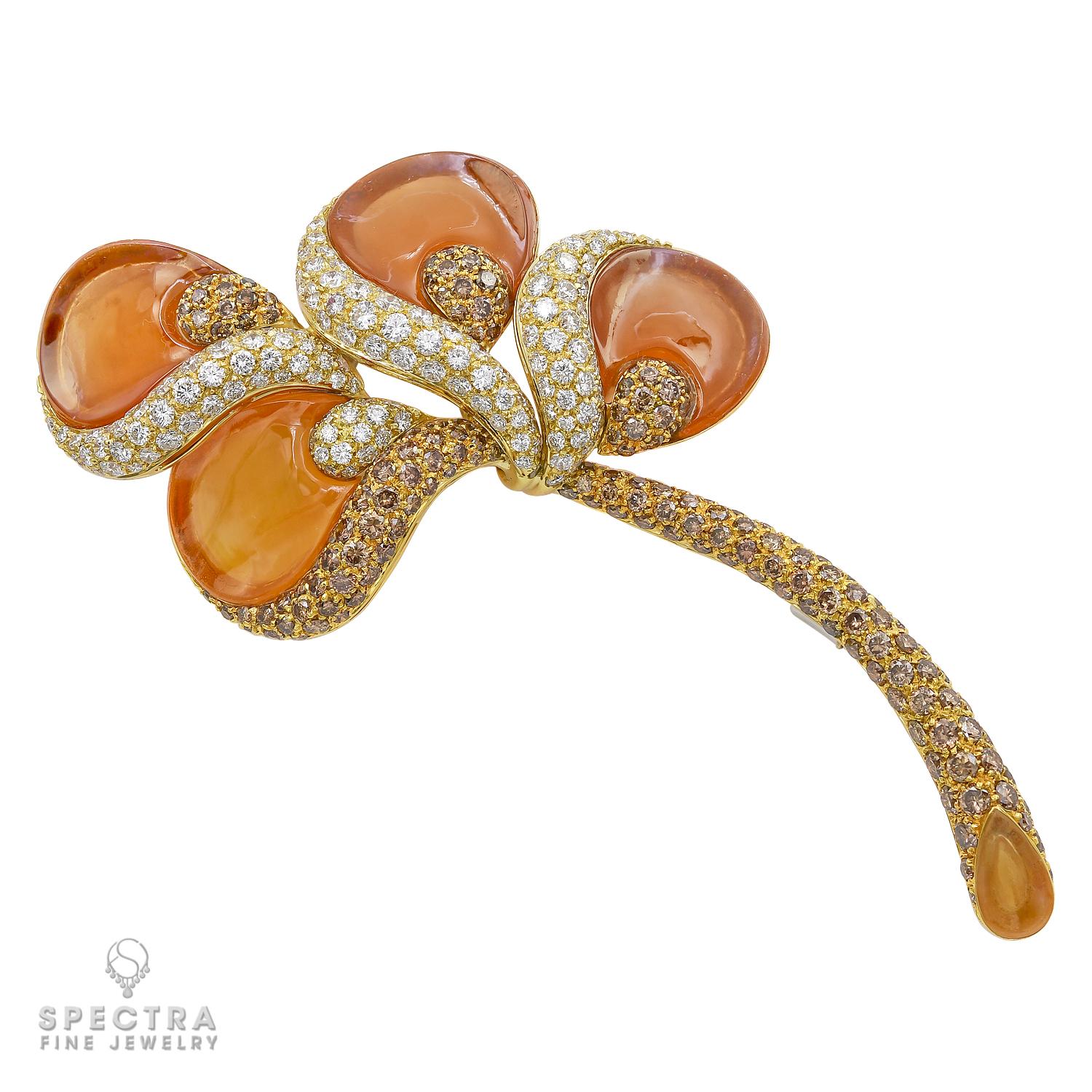 Contemporary Ambrosi Diamond Gemstone Flower Stem Brooch For Sale