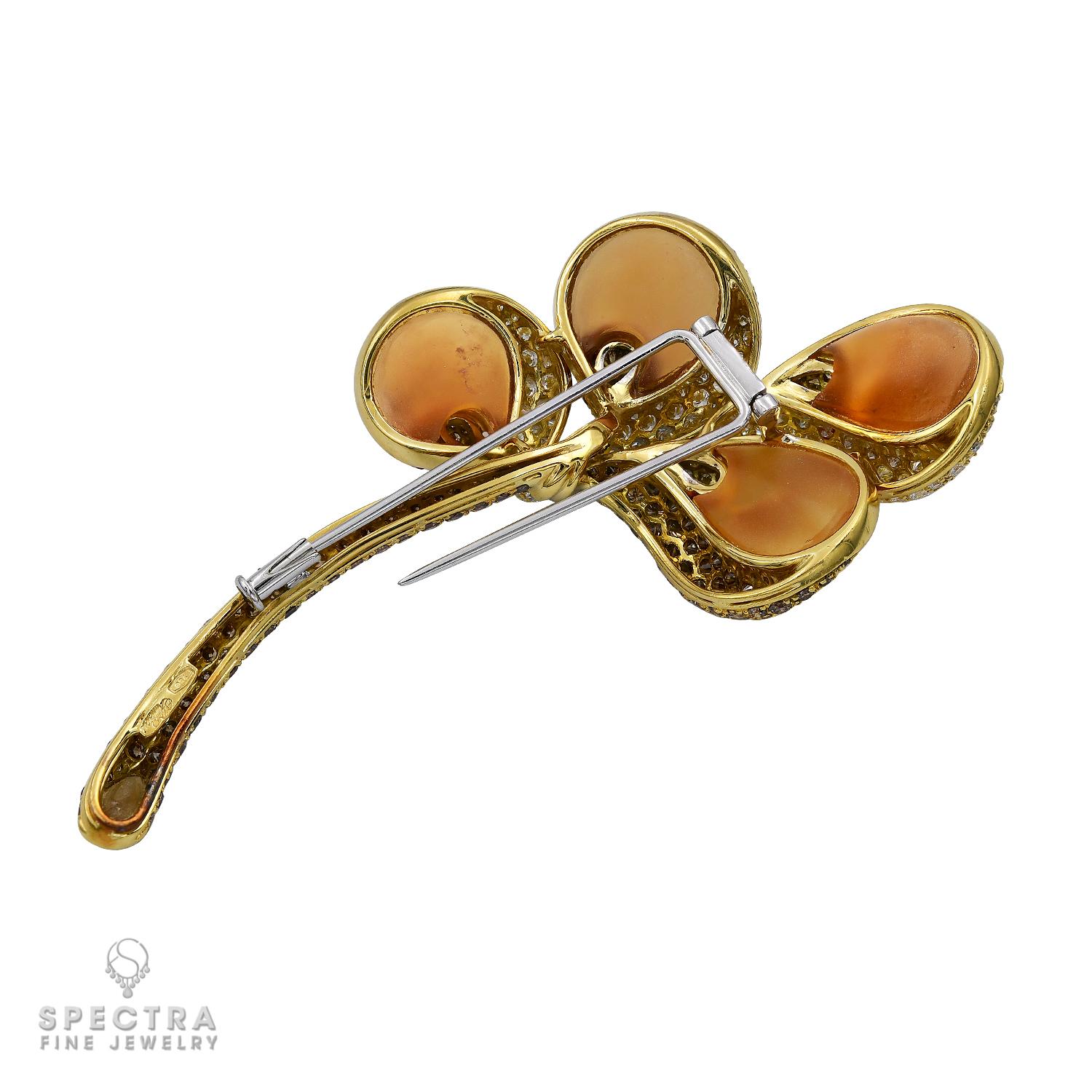 Ambrosi Diamond Gemstone Flower Stem Brooch In New Condition For Sale In New York, NY