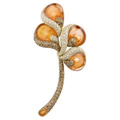 Ambrosi Diamond Gemstone Flower Stem Brooch