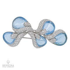 Ambrosi Diamond Gemstone Brooch in 18kt White Gold