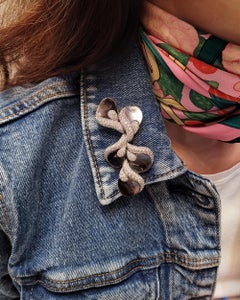 Ambrosi 18K White Gold Diamond Mother-of-Pearl Flower Brooch, Italy