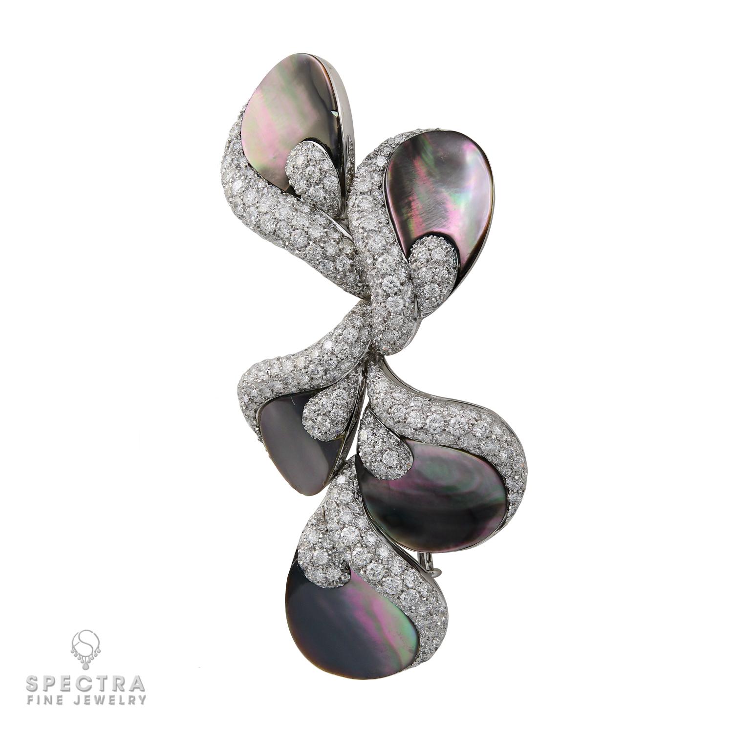 Contemporary Ambrosi Diamond Mother-of-pearl Flower Brooch For Sale