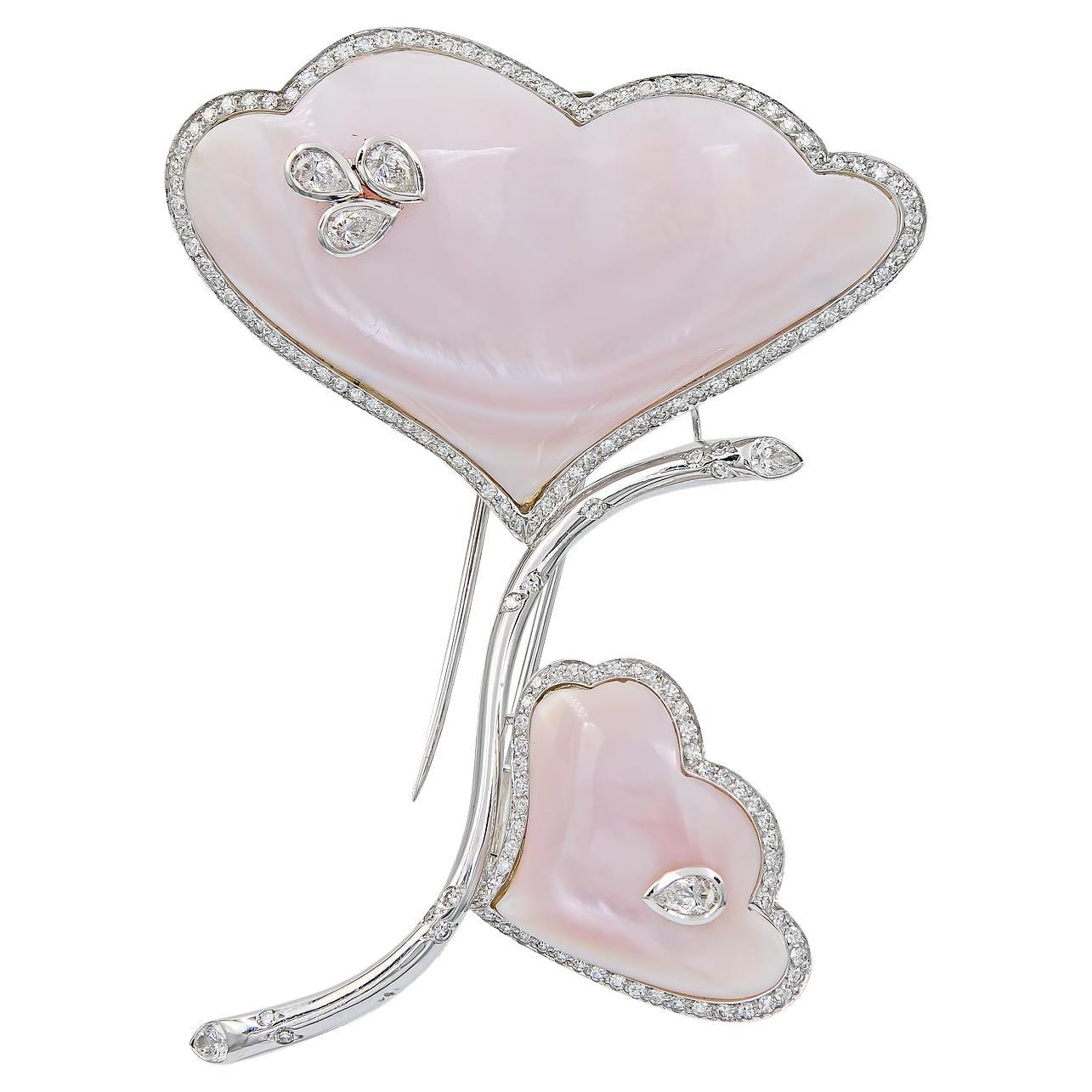 Ambrosi Diamond Mother-of-pearl Two-Flower Brooch For Sale