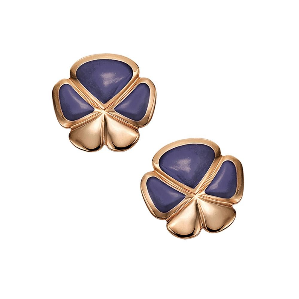 Ambrosi Exclusive 18 Karat Rose Gold, Lavender Jade Clover Earrings For Sale