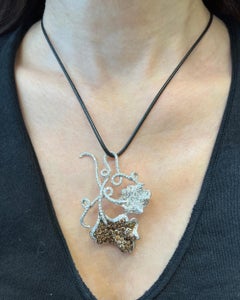 Ambrosi 18K White Gold Champagne & White Diamond Pendant, Italy, 2010s