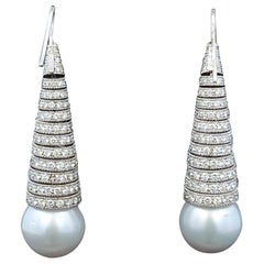 Ambrosi für Cellini 18KT WG, Diamant 6,48 Karat & Südseeperlen Kegelohrringe