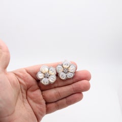 AMBROSI Milano Flowers Clips Earrings In 18Kt White Gold With Nacre & Diamonds