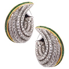 Ambrosi Milano Hoop Earrings in 18kt Gold with 9.08 Ctw in Emeralds and Diamonds