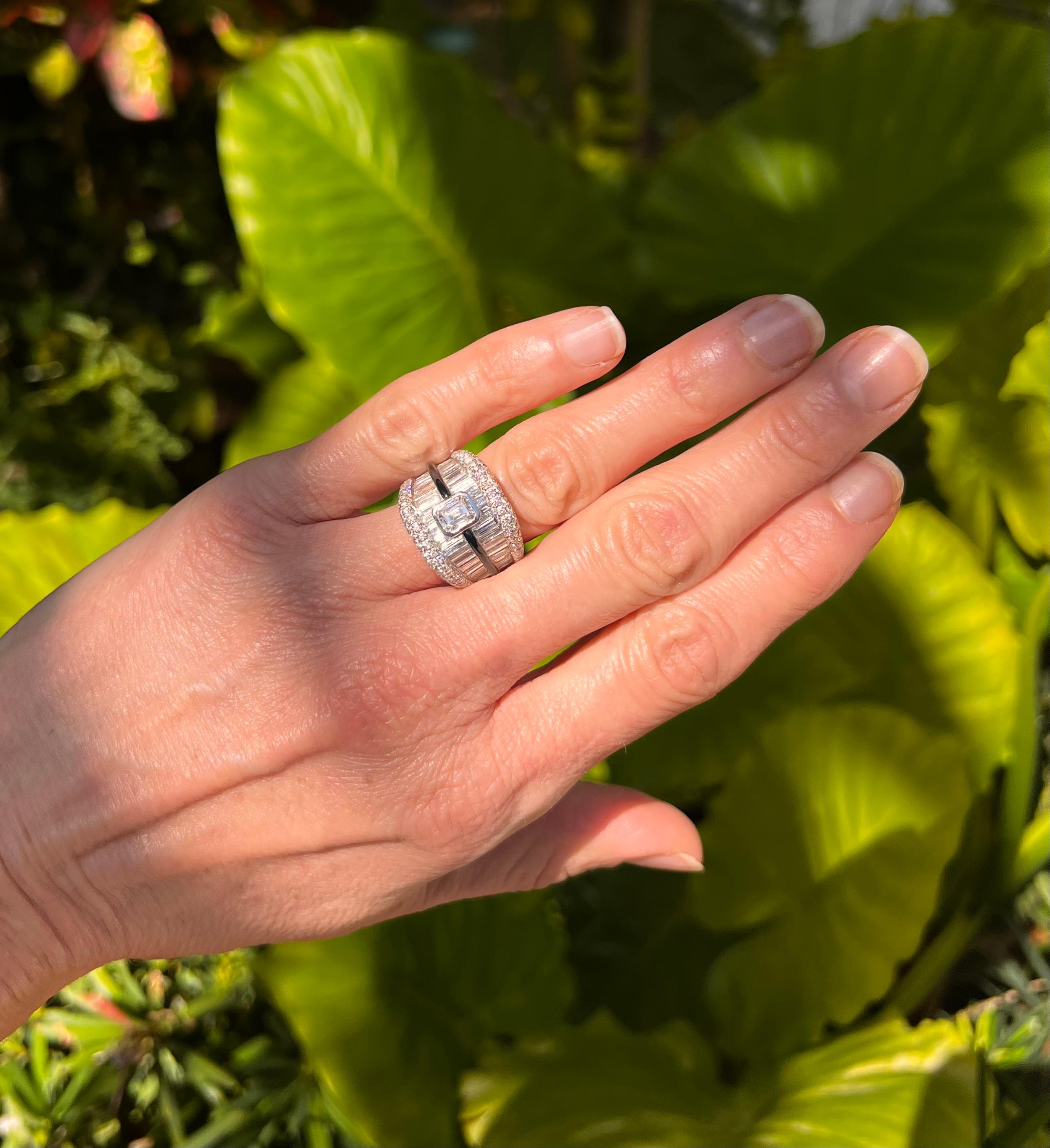 Modern Ambrosi Platinum Diamond Enamel Wide Ring For Sale