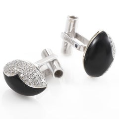 Ambrosi Womens 18 Karat White Gold Onyx and Diamond Cufflinks