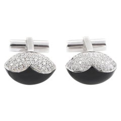 Ambrosi Womens 18 Karat White Gold Onyx and Diamond Cufflinks