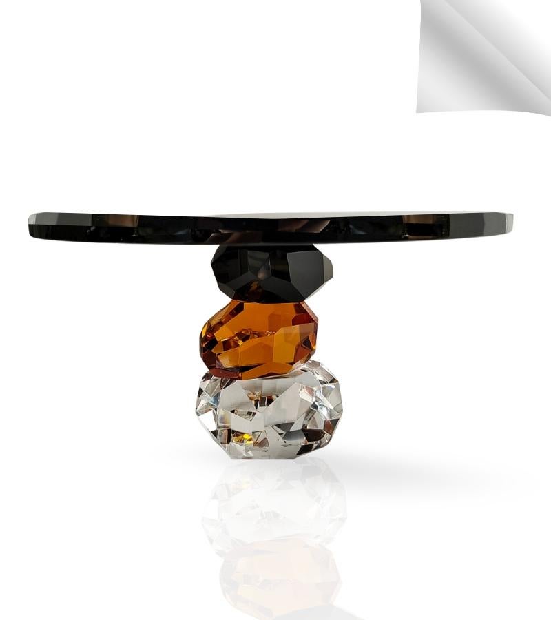 Ambrosiá Portapasteles de Cristal Negro/Transparente/Ambar Hecho a Mano - Elegante Pieza para Servir Tallado a mano en venta