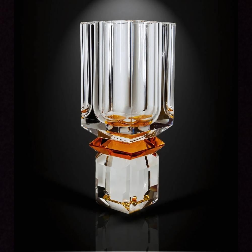 Hand-Carved Ambrosià Handcrafted Crystal Flower Vase – Unique Artisanal Home Accent For Sale