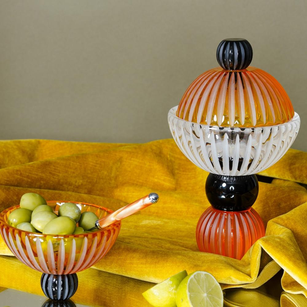 Hand-Carved Ambrosiá Handmade Crystal Decorative Bowl Set For Sale