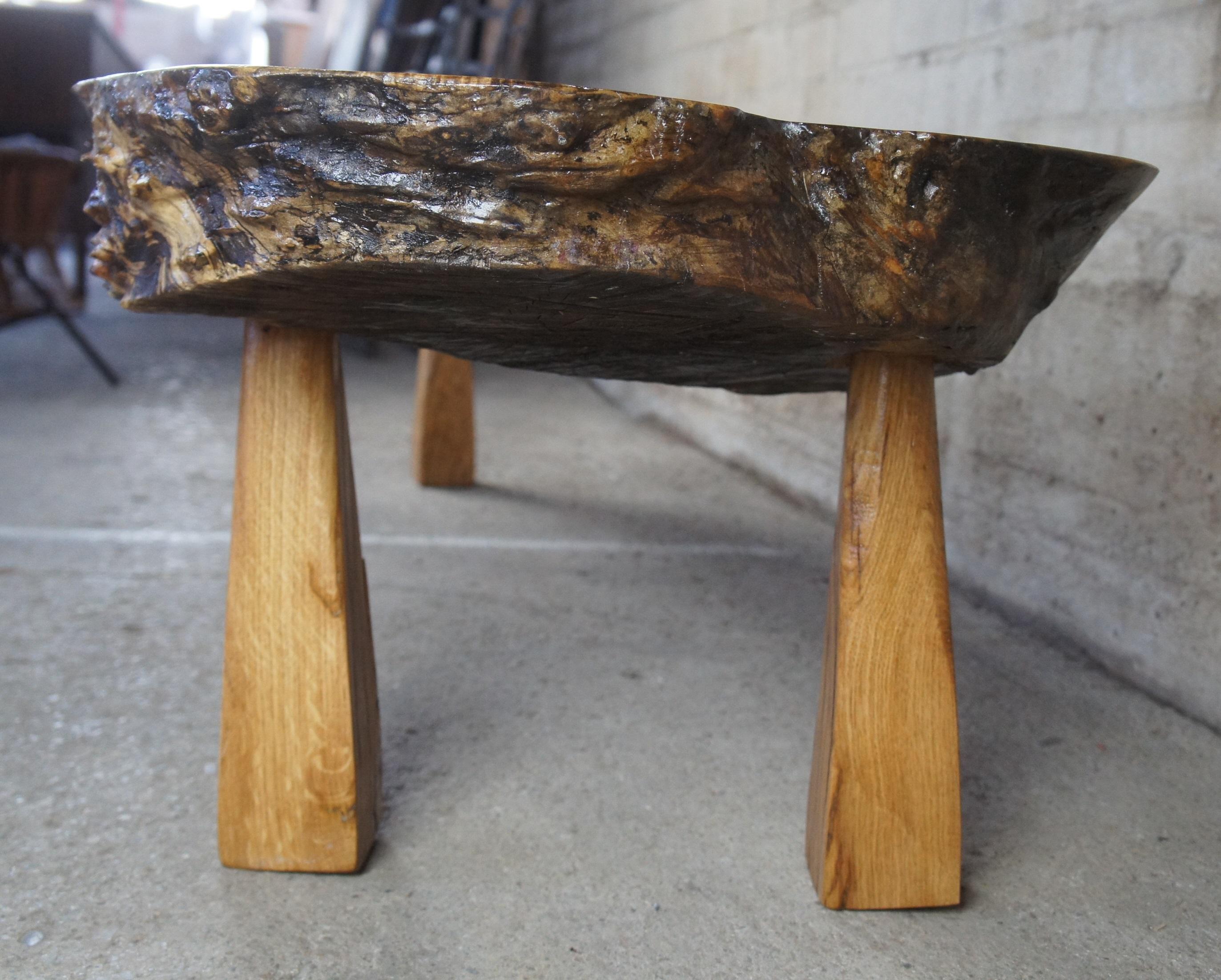 Ambrosia Maple Burl Live Edge Slab Coffee Table or Bench Arts & Crafts M. Baker In Good Condition In Dayton, OH
