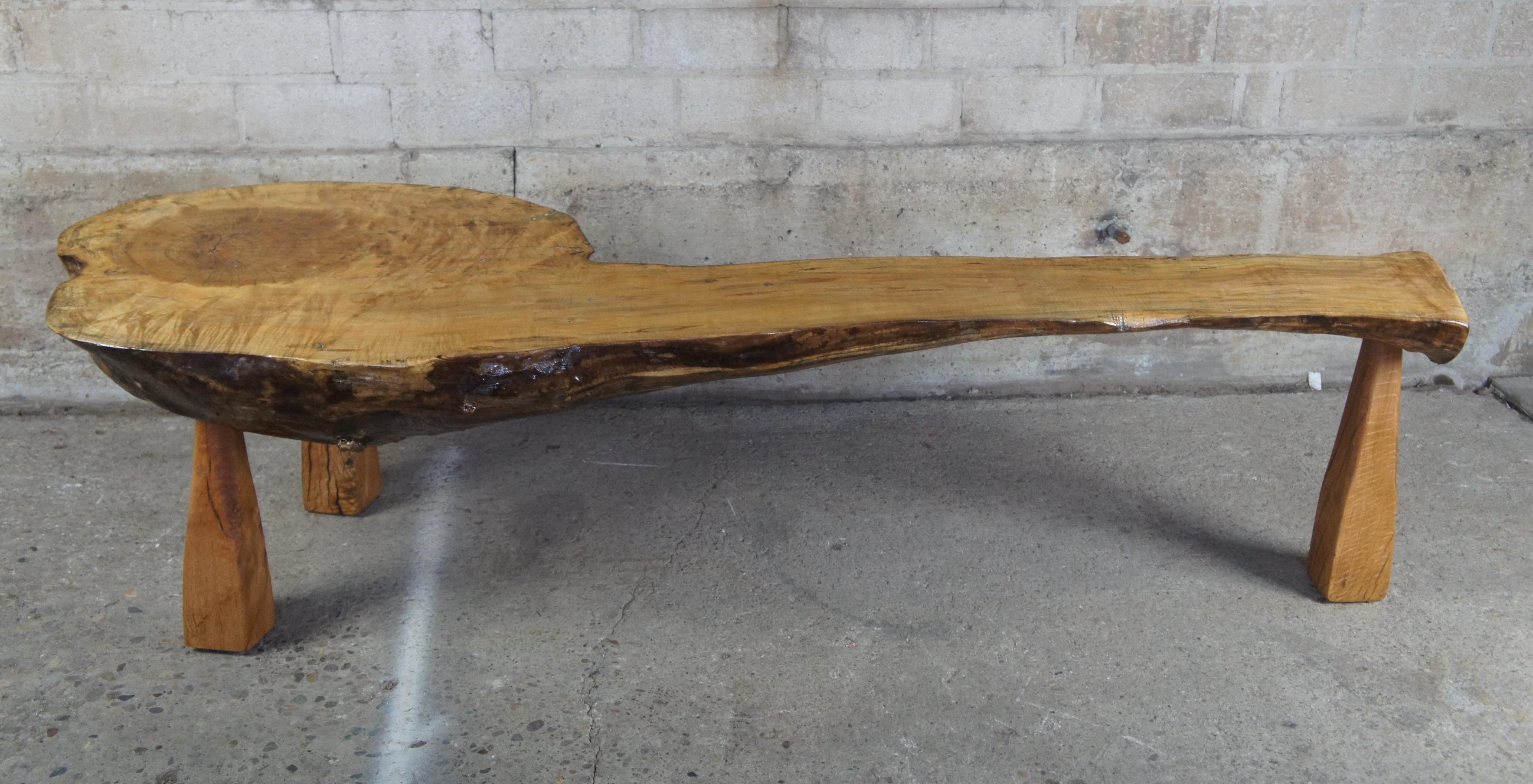 20th Century Ambrosia Maple Burl Live Edge Slab Coffee Table or Bench Arts & Crafts M. Baker