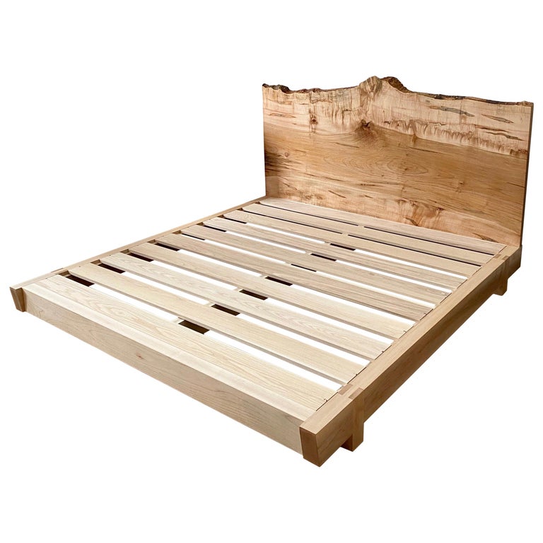 Queen size maple bed frame with live edge headboard by Rosehammer