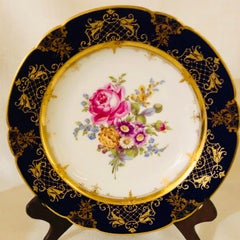 Ambrosius Lamm Dresden Cobalt Rim Dinner Plates with Different Flower Bouquets